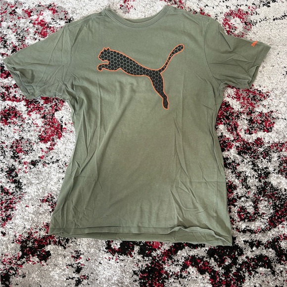 Puma Other - Puma Olive Green Crewneck Tee with White Logo Print